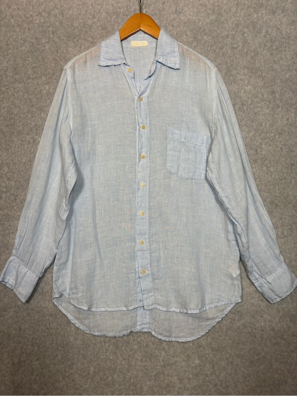 CP Shades Long-Sleeve Button-Up Linen Shirt-Light Blue/White Striped-Women Small - Picture 2 of 5